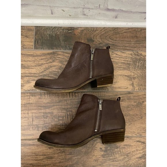 Lucky Brand‎ Basel Bootie Size 8M Dark Brown Double Zippers Chunky Heal Leather - Picture 13 of 16